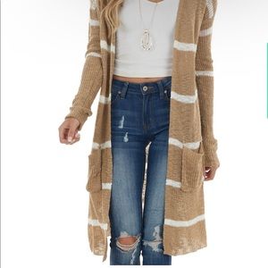 Copper Striped Longline Loose Knit Cardigan